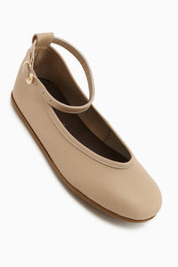Genuine Leather Nud Belted Women’s Ballet Flats