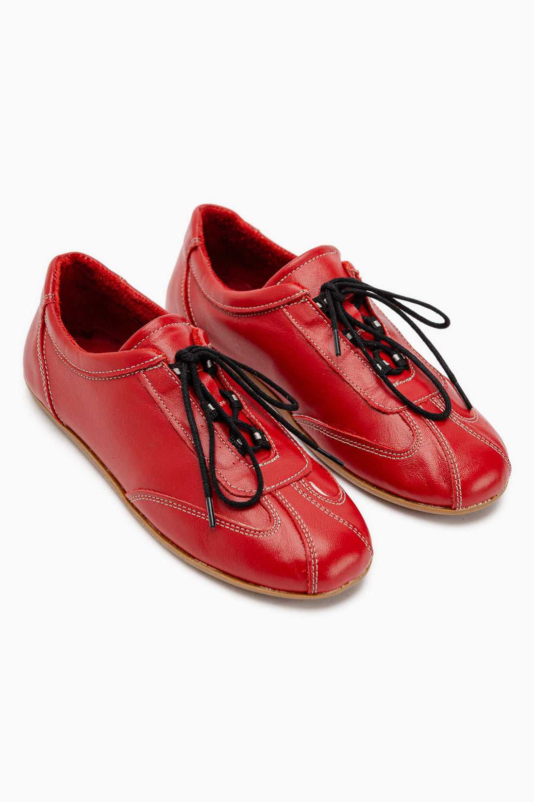 Genuine Leather Berry Red Lace-Up Casual Women’s Shoes