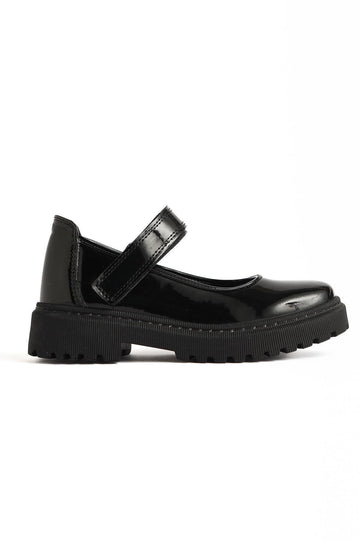 Fiona – Black Patent Hook-and-Loop Detail Casual Kids Shoe (Kids)