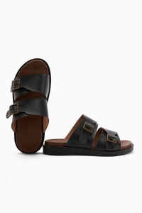 Soha Black Double Strap Flat Women’s Slippers