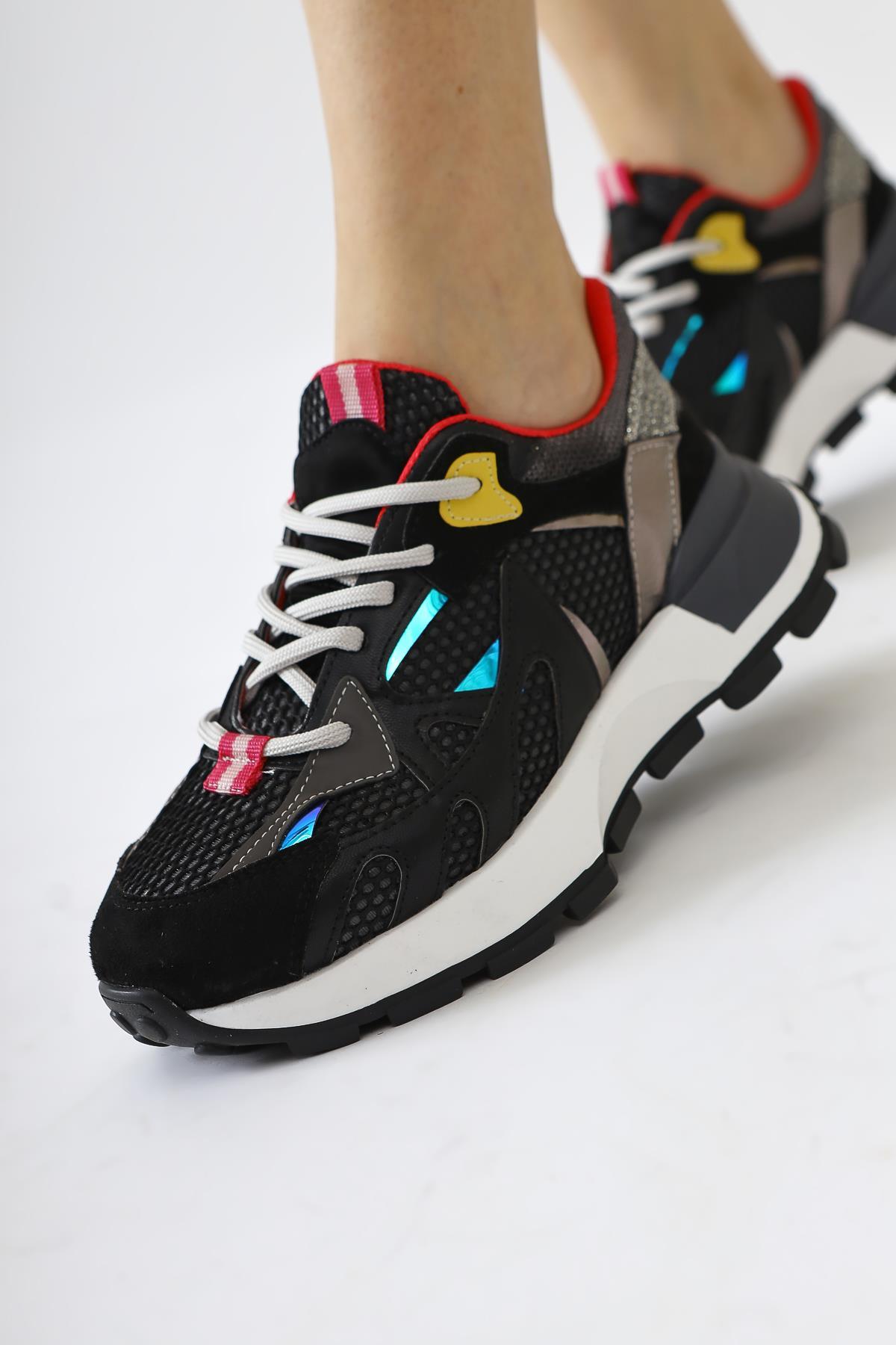 Moe Black Lace-up Sneakers with Mesh Detail