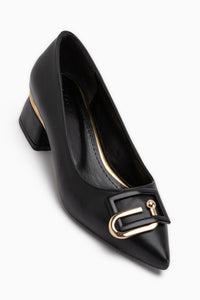 Briana Black Pointed Toe Buckle Detailed Women’s Daily Heeled Shoes