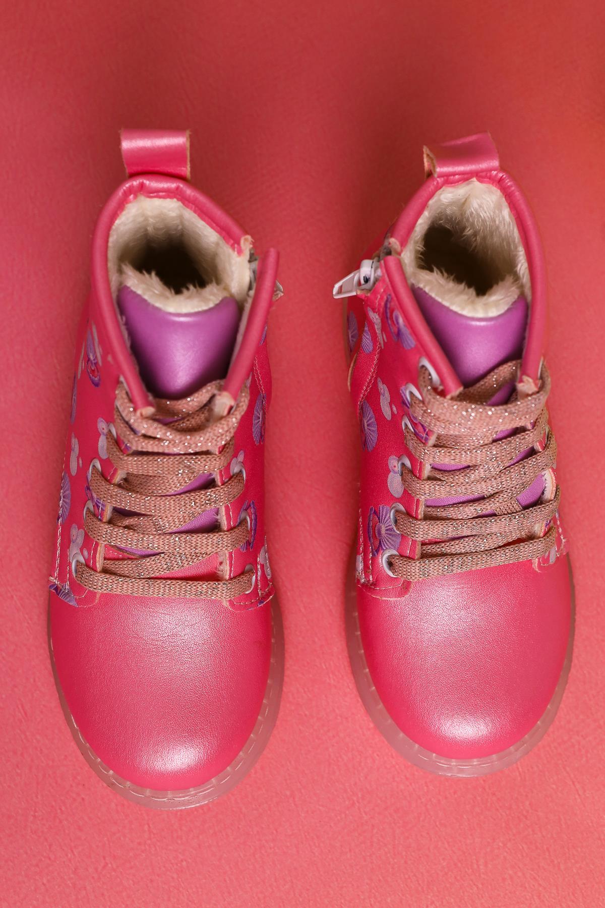 Johline Pink Sea Creature Print Lace-Up Light-Up Kids Boots