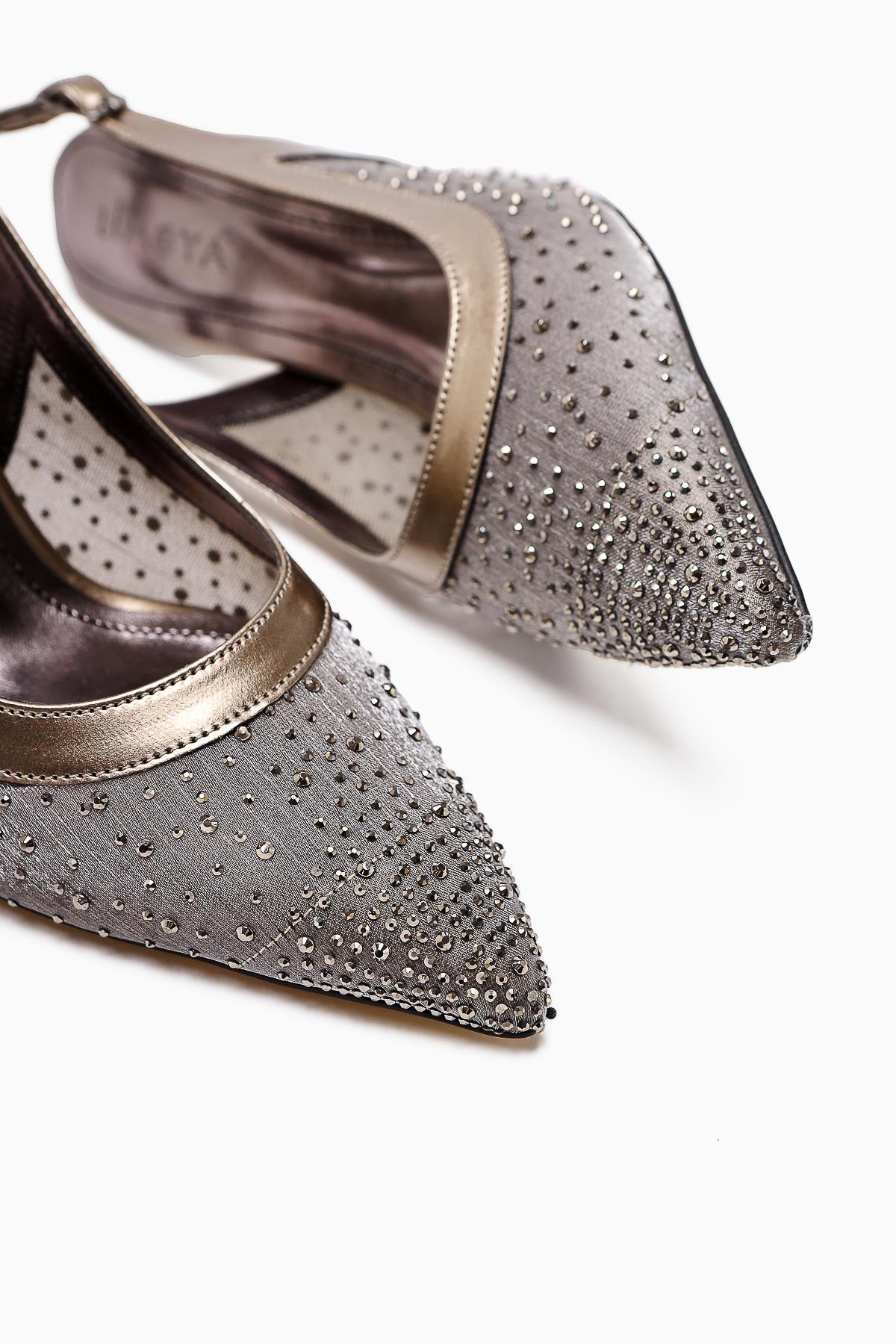 Kally – Platinum Transparent Textile Stone-Detail Heeled Shoe (Women)