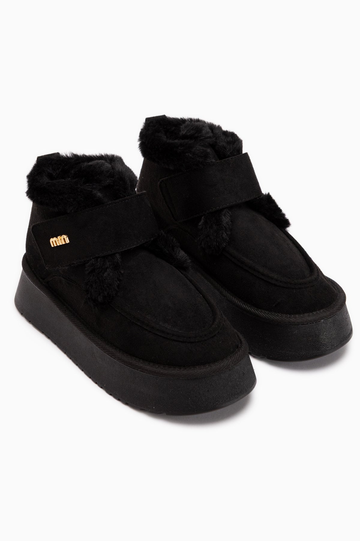 Celia Black Suede Fur Thick Sole Women’s Boots