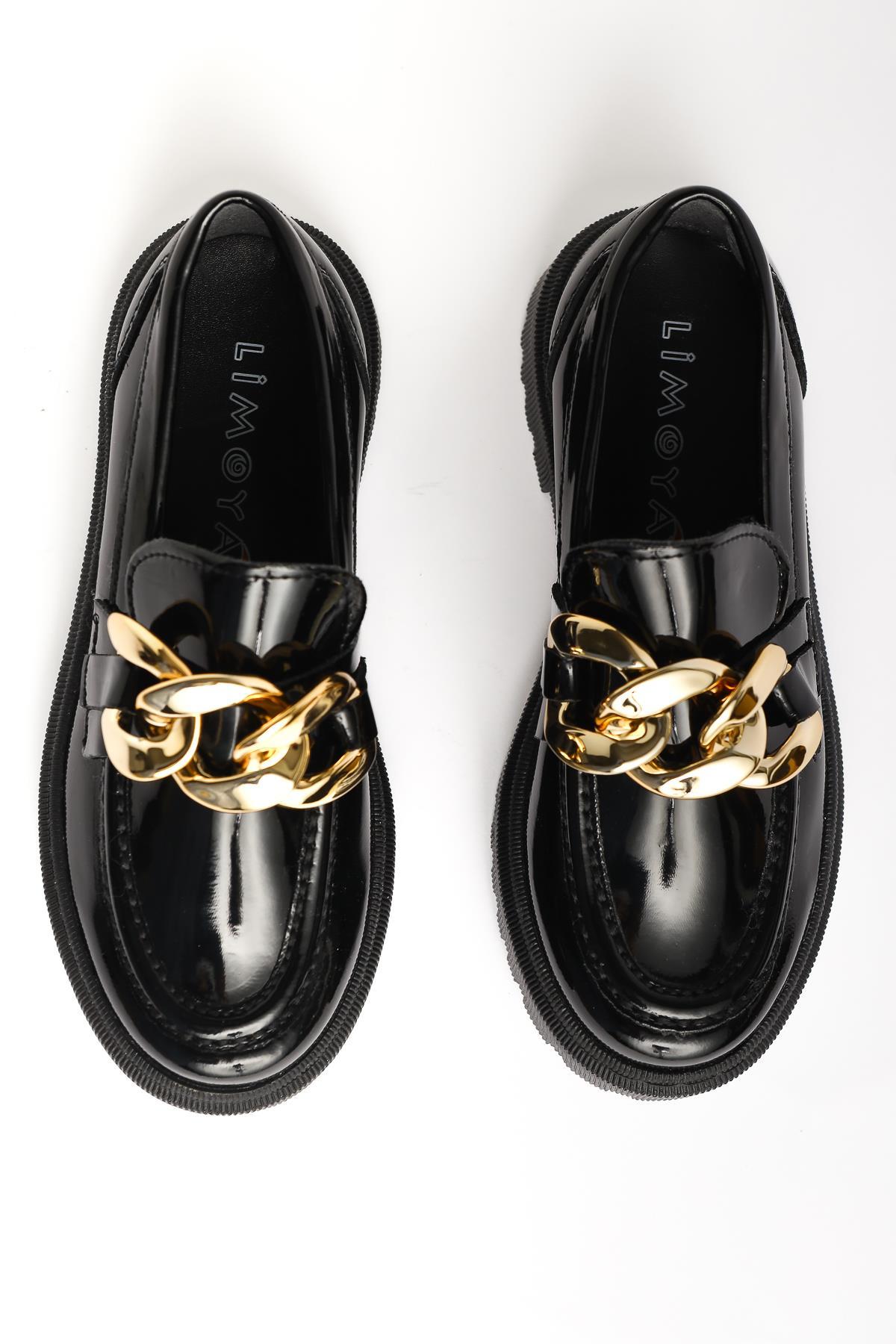 Fiori Black Patent Leather Kids' Moccasins with Buckle Detail