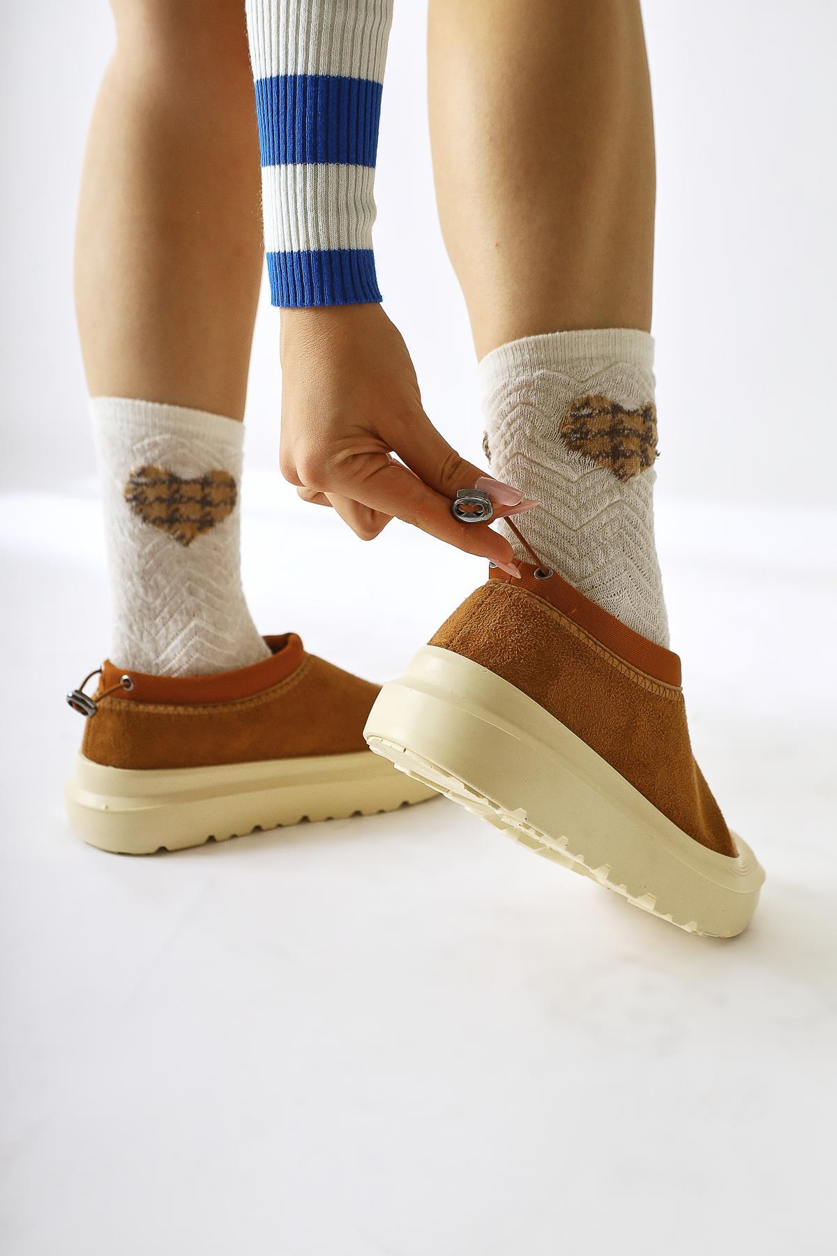 Katelyn - Cognac Suede-Coated Toe Vegan Fur-Lined Shoe (Women)