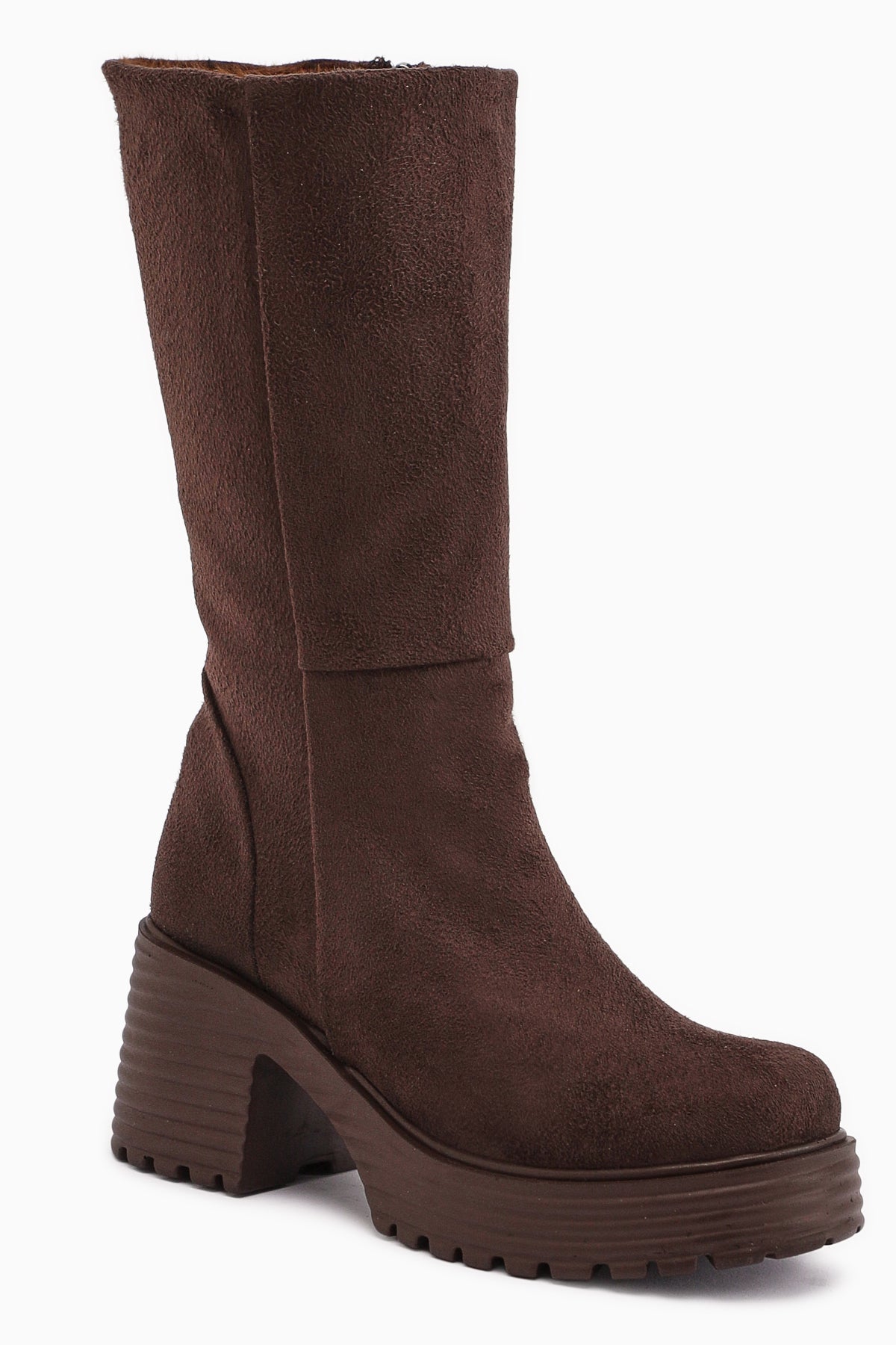 Roseann – Brown Suede Thick-Sole Platform Long Boot
