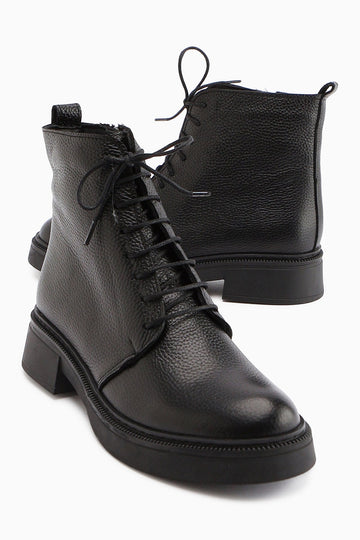 Karol Genuine Leather Black Lace-Up Women's Boot