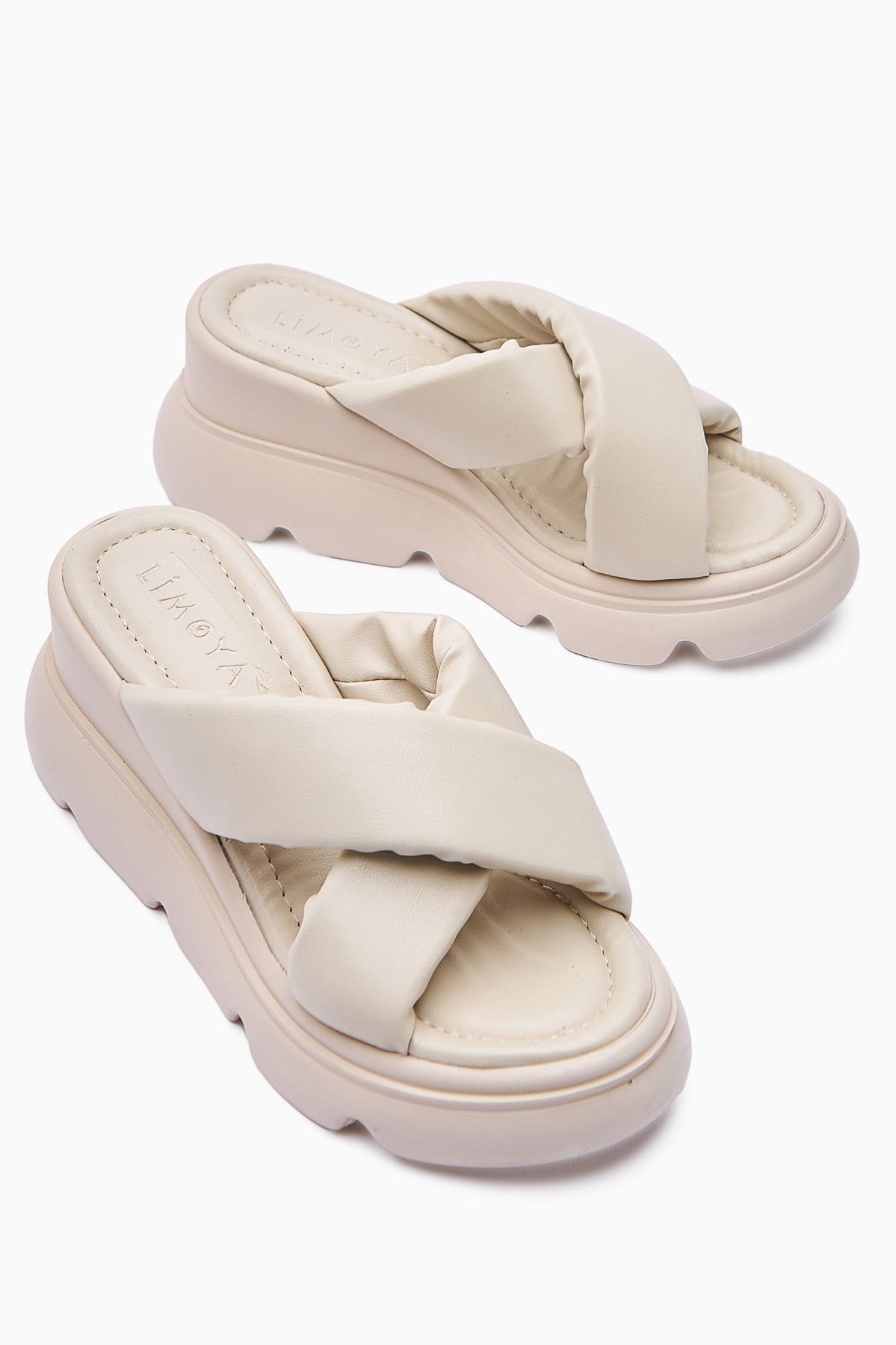 Vicki Beige Cross Strap Fluffy Women's Slippers