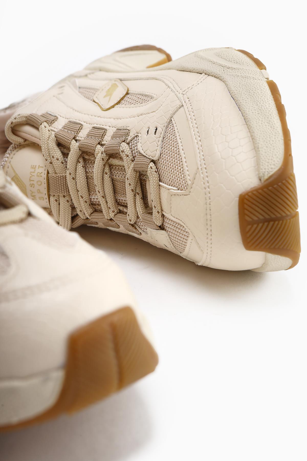 Caisa Beige Textile Detailed Lace-up Women's Sneakers