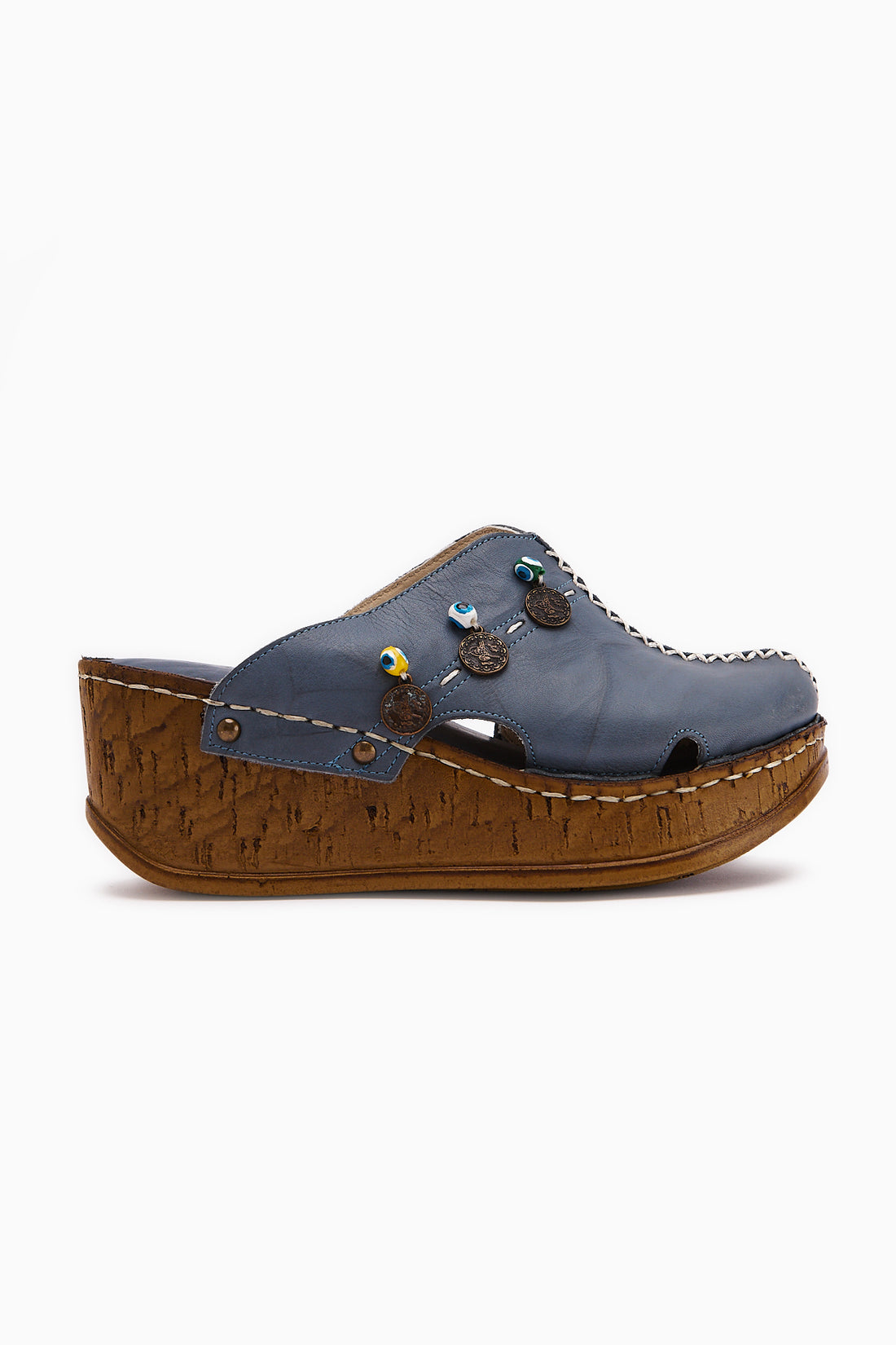 Genuine Leather Annika Navy Antique Detailed Women’s Slippers