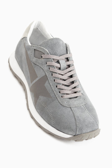 Polly Hakiki Deri Gri Süet Yıldız Detaylı Kadın Sneaker