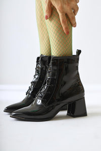 Kalaya Black Patent Pointed Toe Zippered Women’s Boots