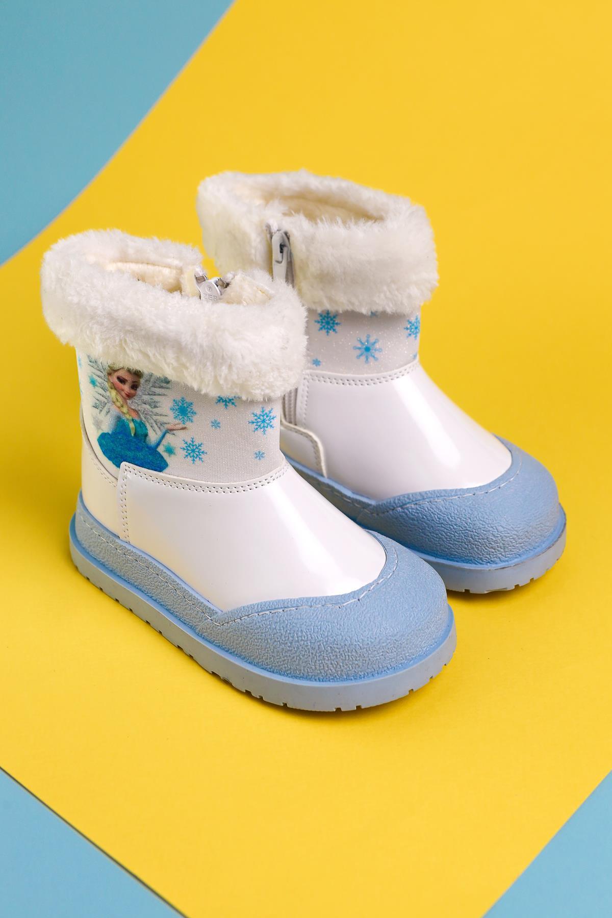 Hannah White Striped Character Print Fur-Lined Kids' Boots