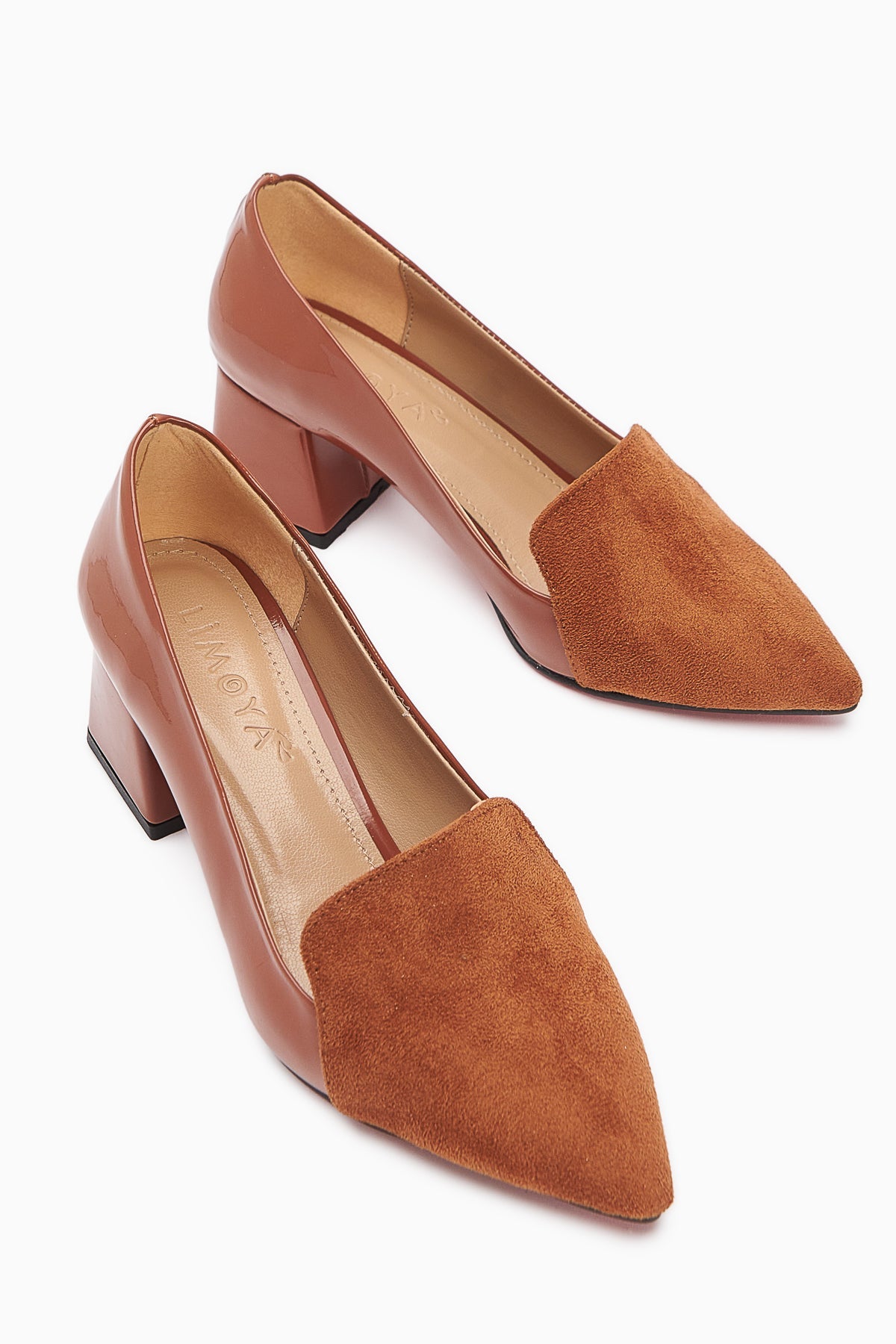 Gisela Taba Suede Detailed Patent Leather Heeled Women's Shoes