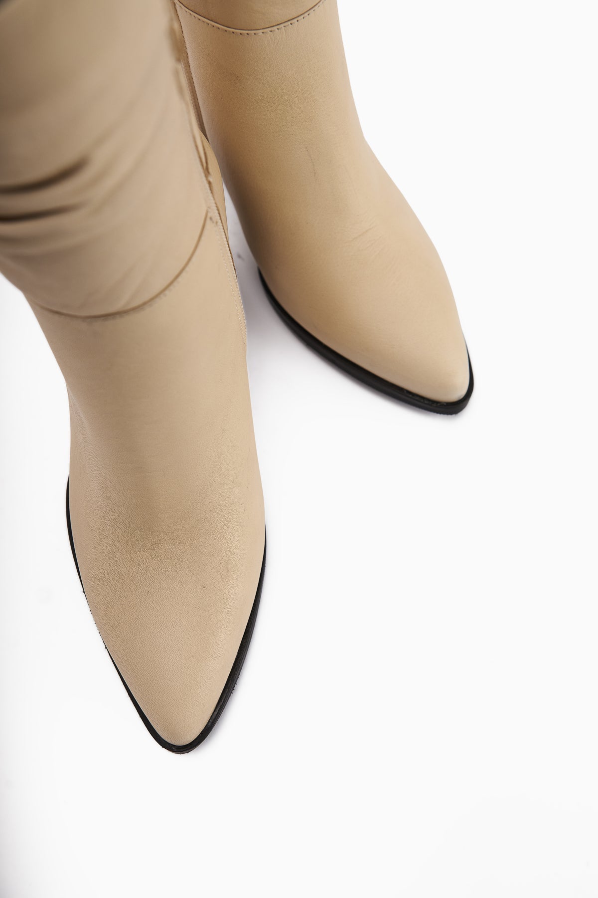 Tamina Genuine Leather Beige Pointed Toe Heeled Women's Boot