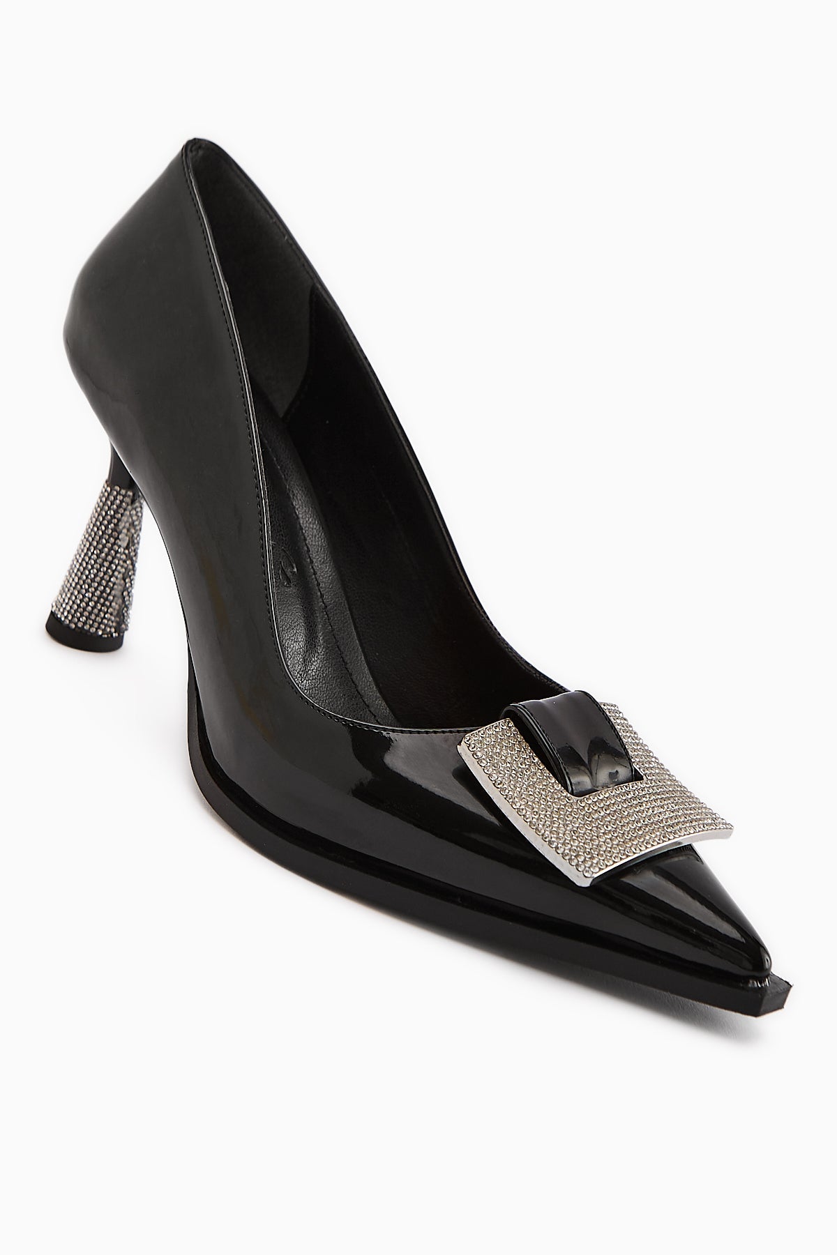Merisa Black Patent Leather Embellished Women's Stiletto Shoes