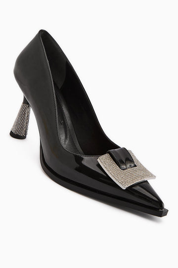 Merisa Black Patent Leather Embellished Women's Stiletto Shoes