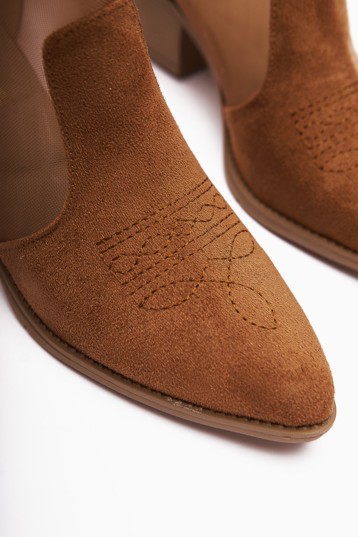 Mari Taba Suede Embroidered Chunky Heel Women's Western Summer Boot