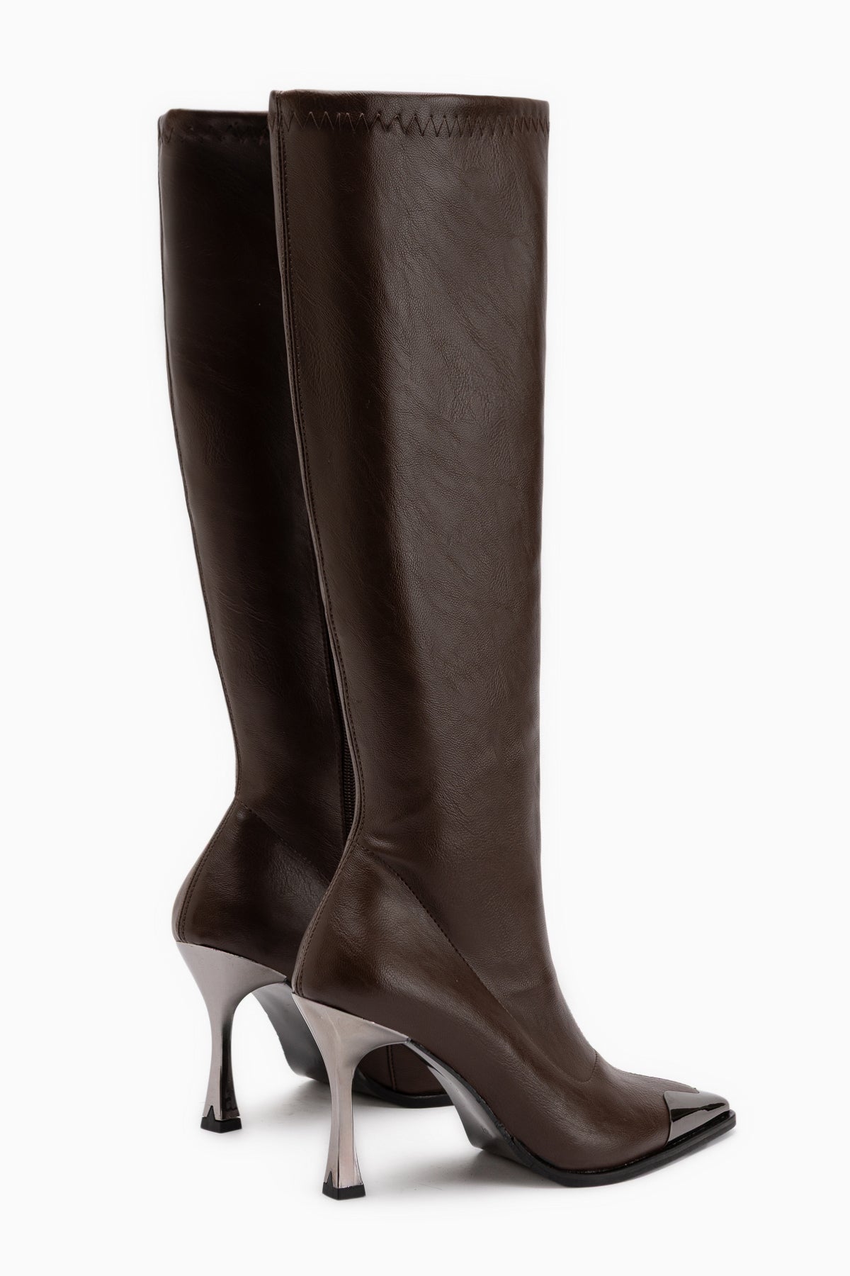 Gretta Brown Stretch Heeled Boots