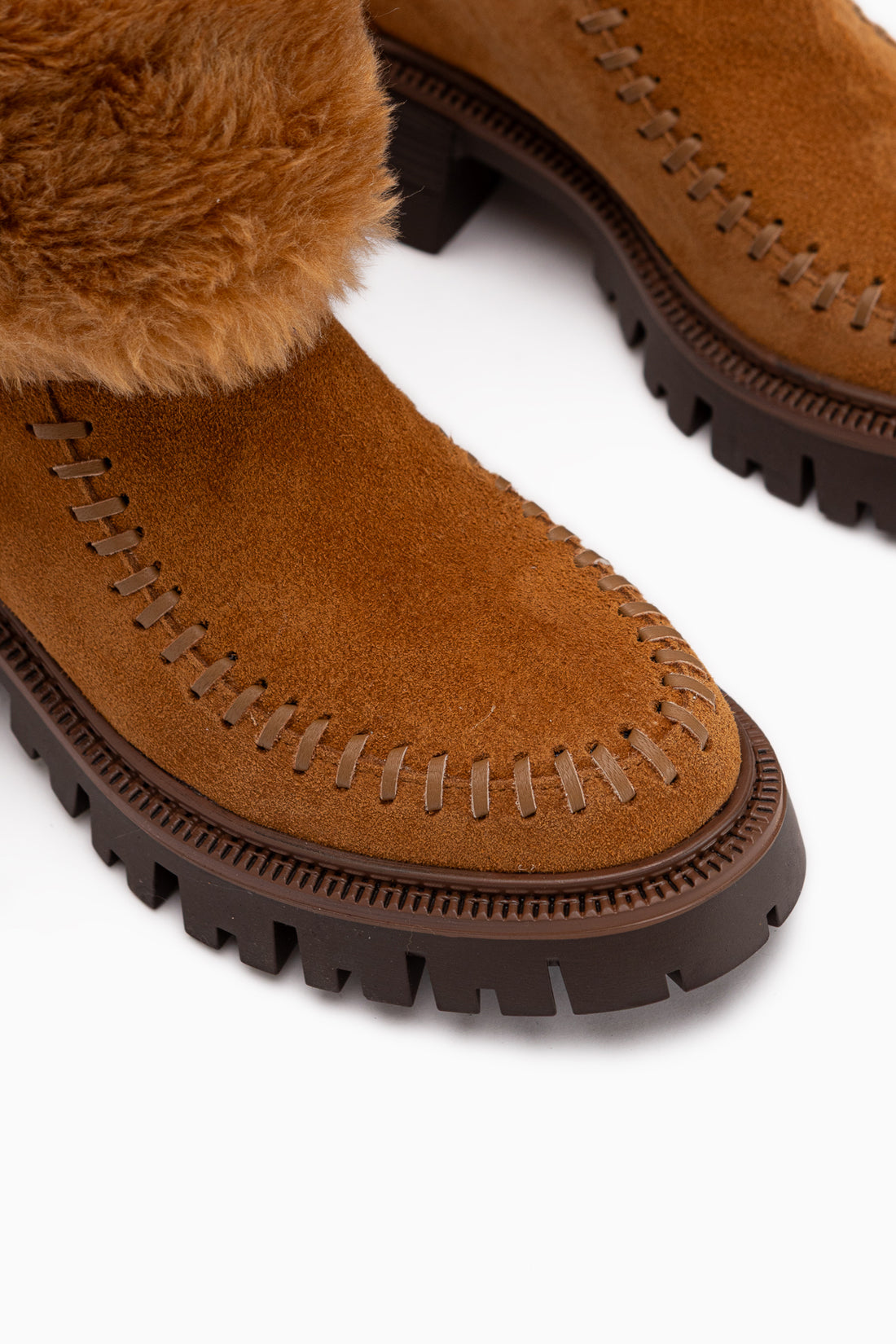 Avril Genuine Leather Tan Suede Fur Women’s Long Boots