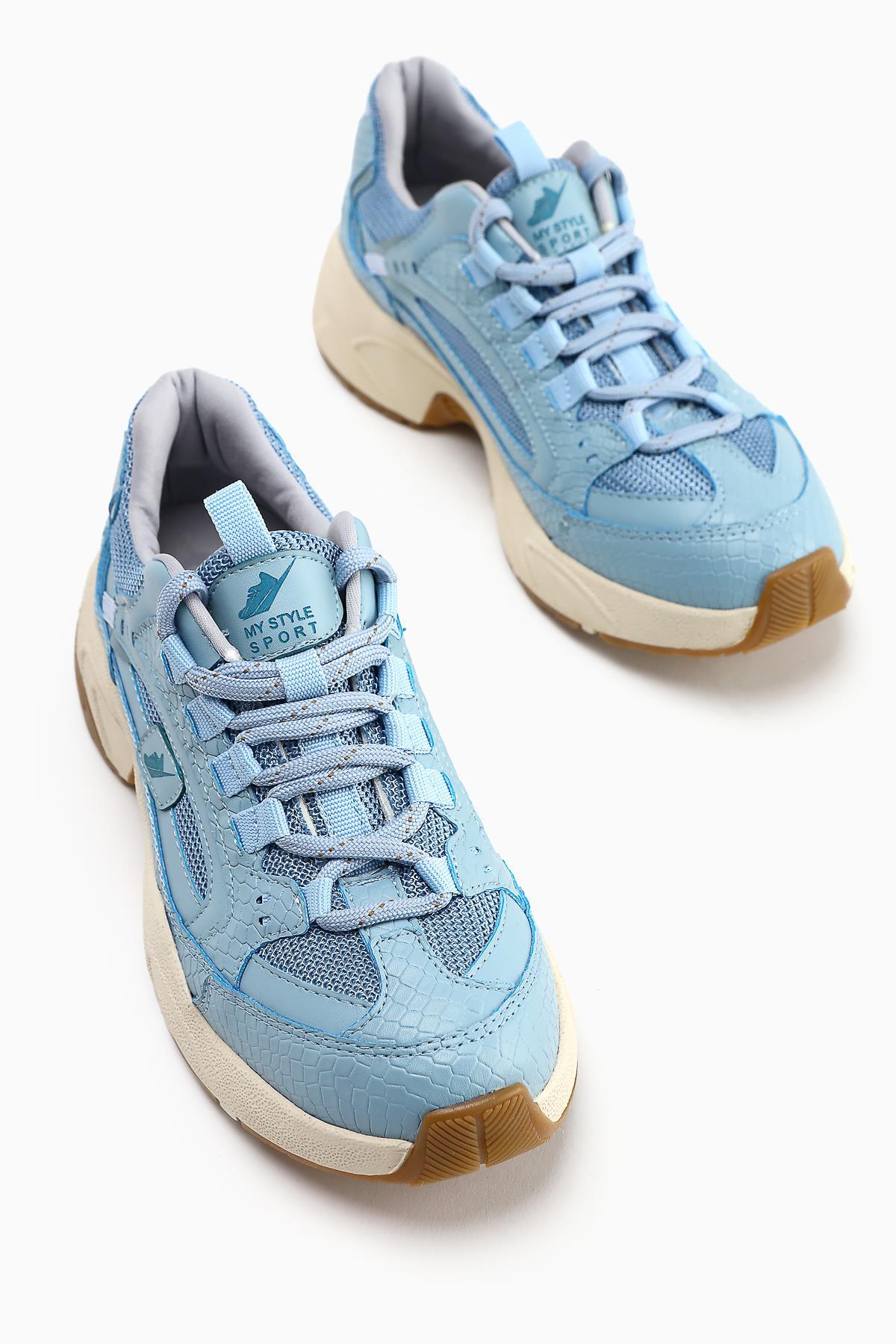 Caisa Blue Textile Detailed Lace-Up Women's Sneakers