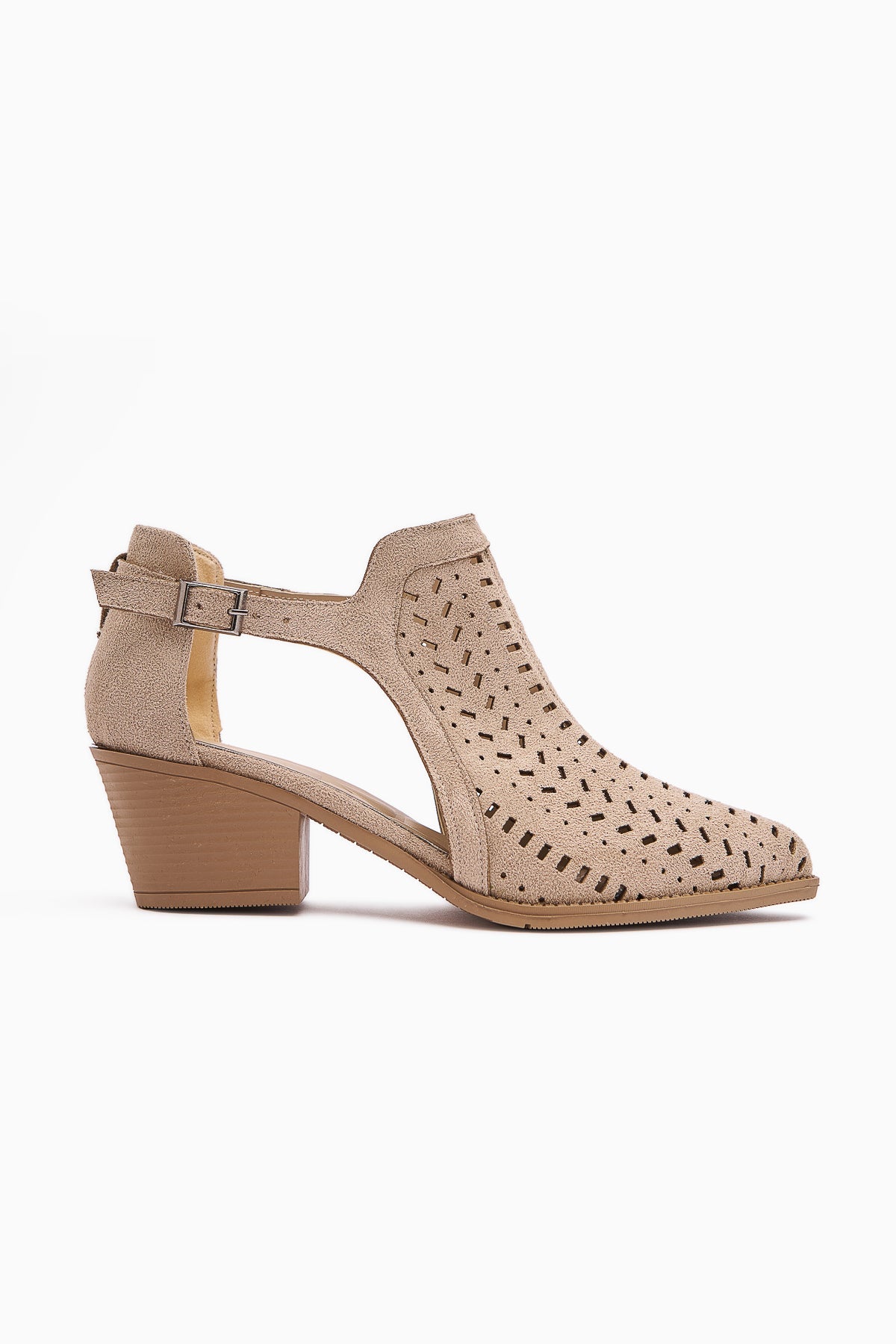 Julian Beige Suede Perforated Chunky Heel Women's Western Summer Boot