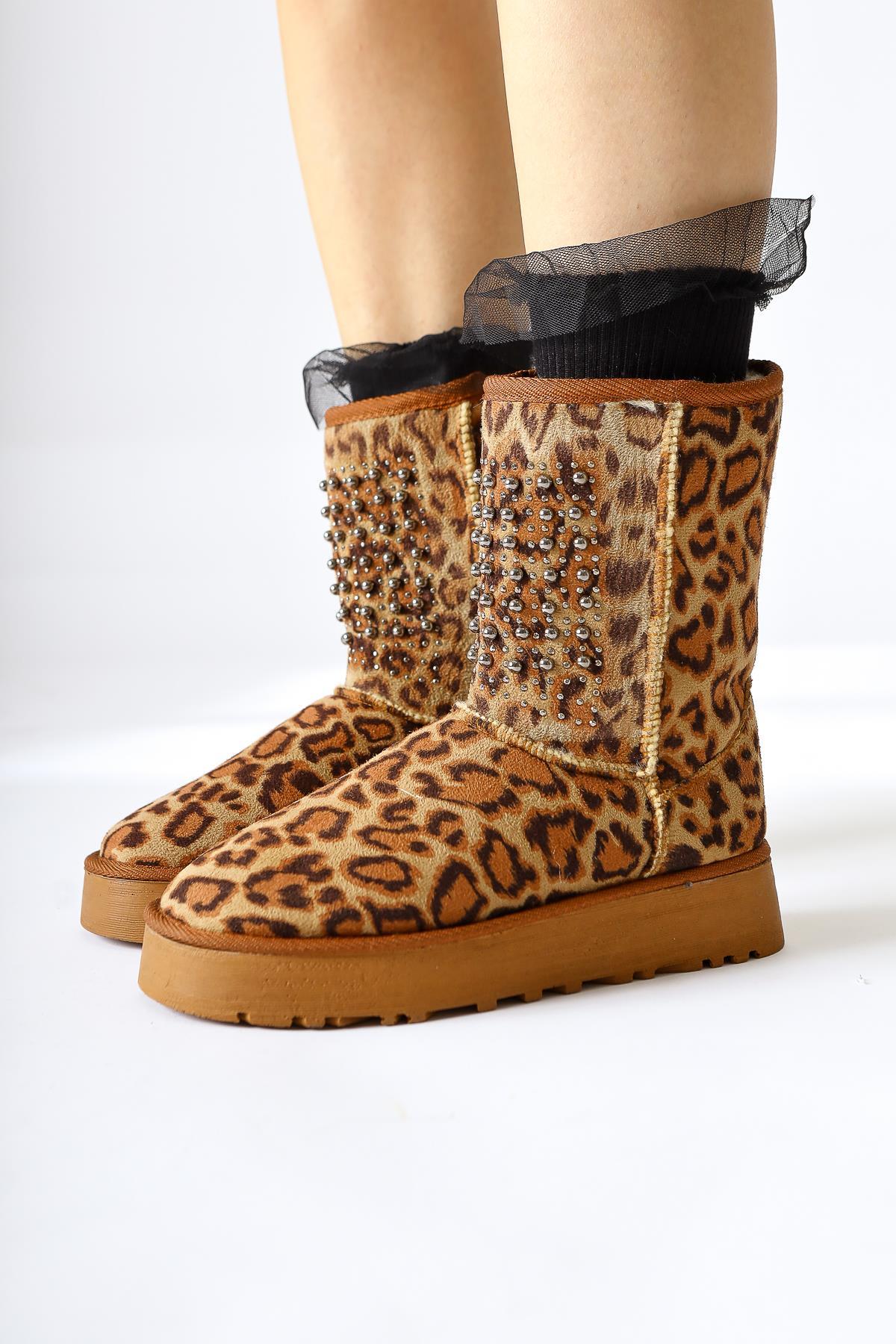 Anna-Li – Leopard-Print Suede Fur-Lined Bead-Detail Pull-On Boot (Women)
