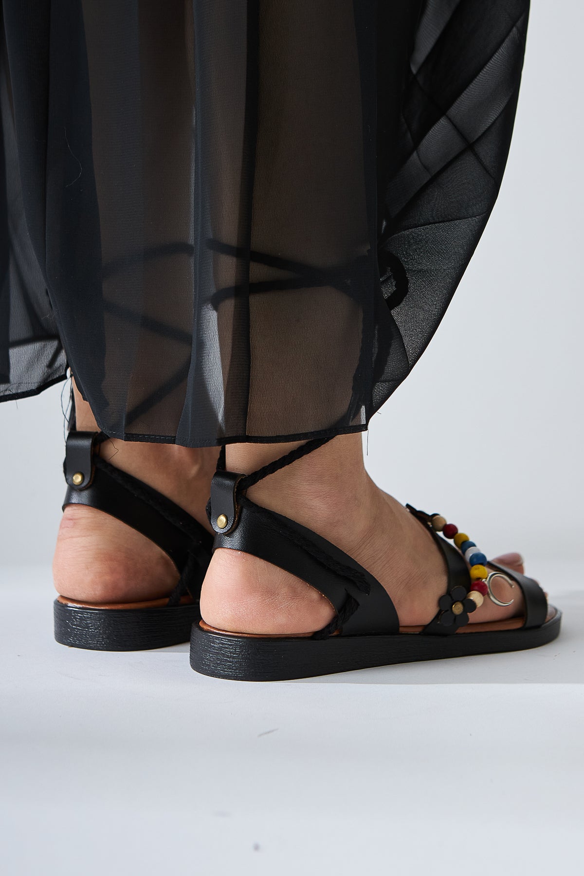 Angelita Black Ankle-Tie Women's Sandals