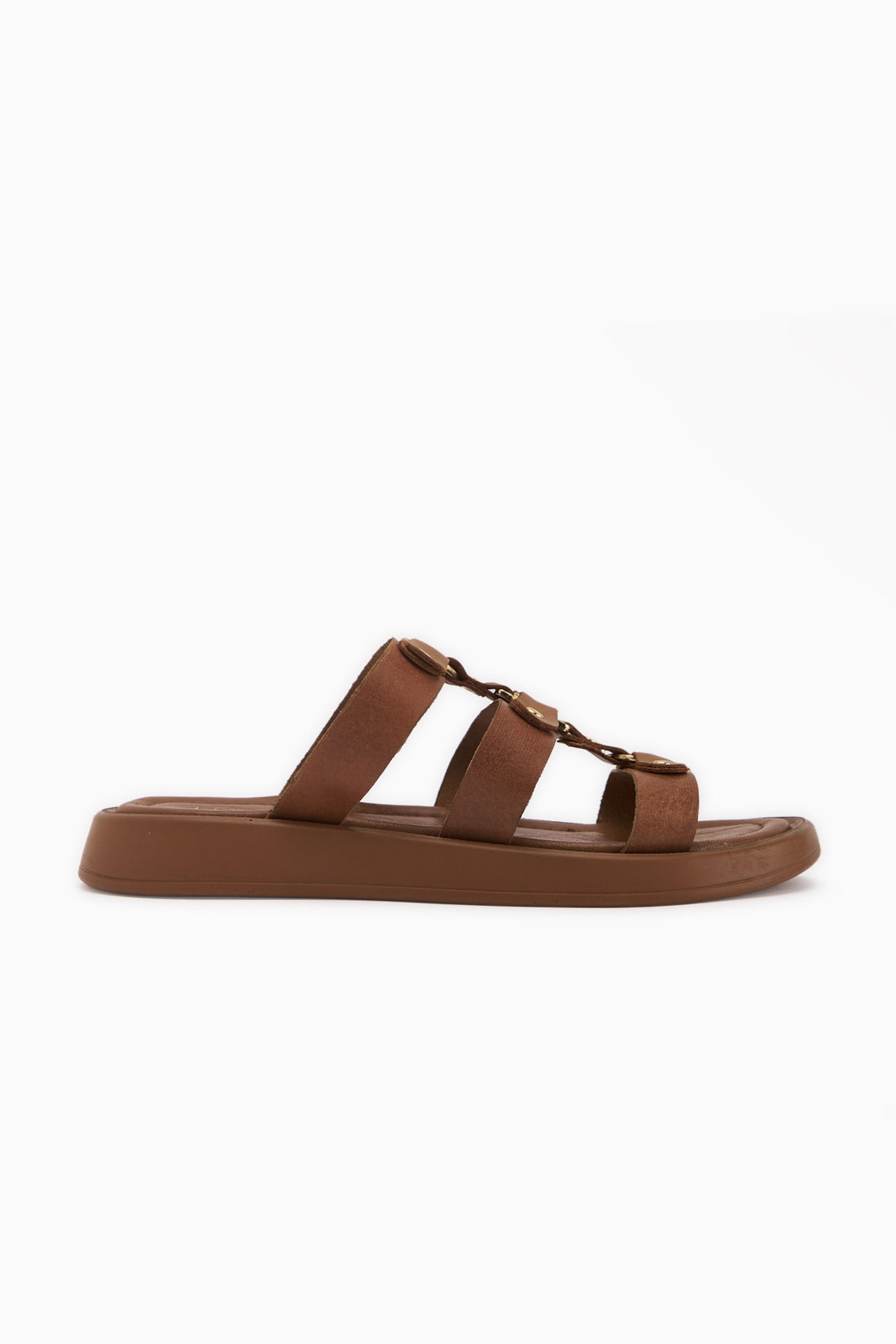 Blenda Genuine Leather Tan Buckled Women’s Slippers