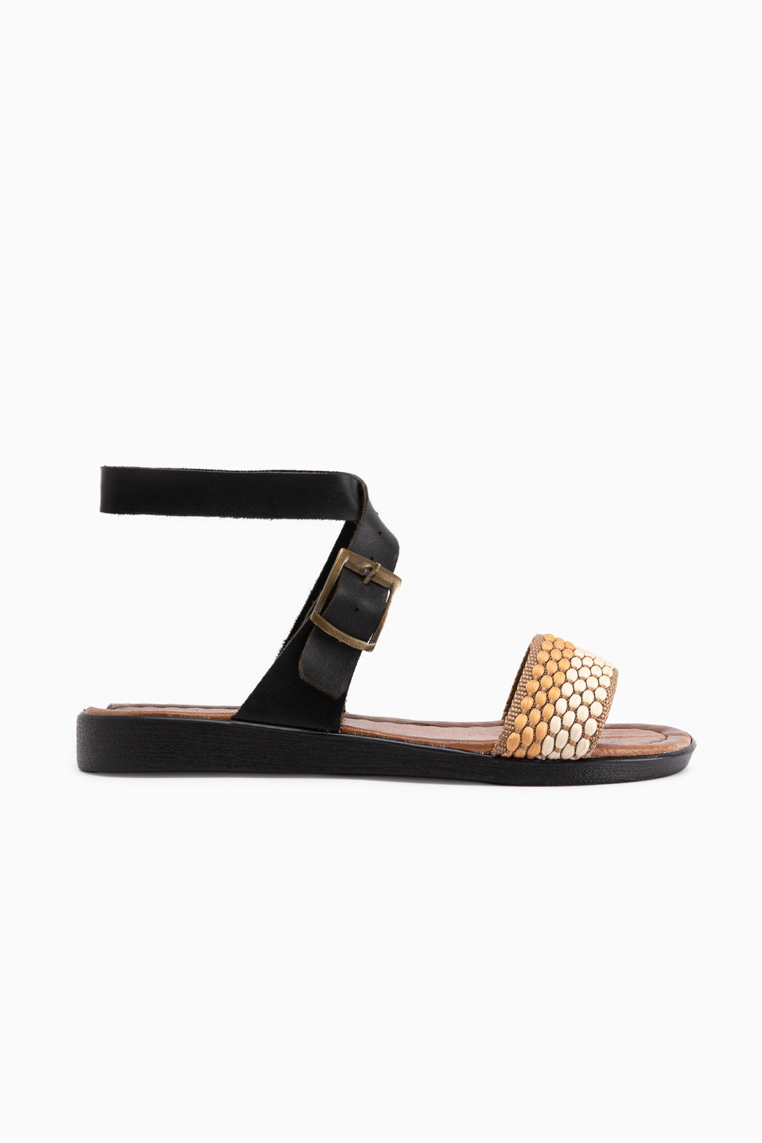 Genuine Leather Marva Black Woven Detailed Women’s Sandal