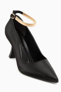 Lora Black Ankle Strap Pointed Toe Women’s Heeled Shoes