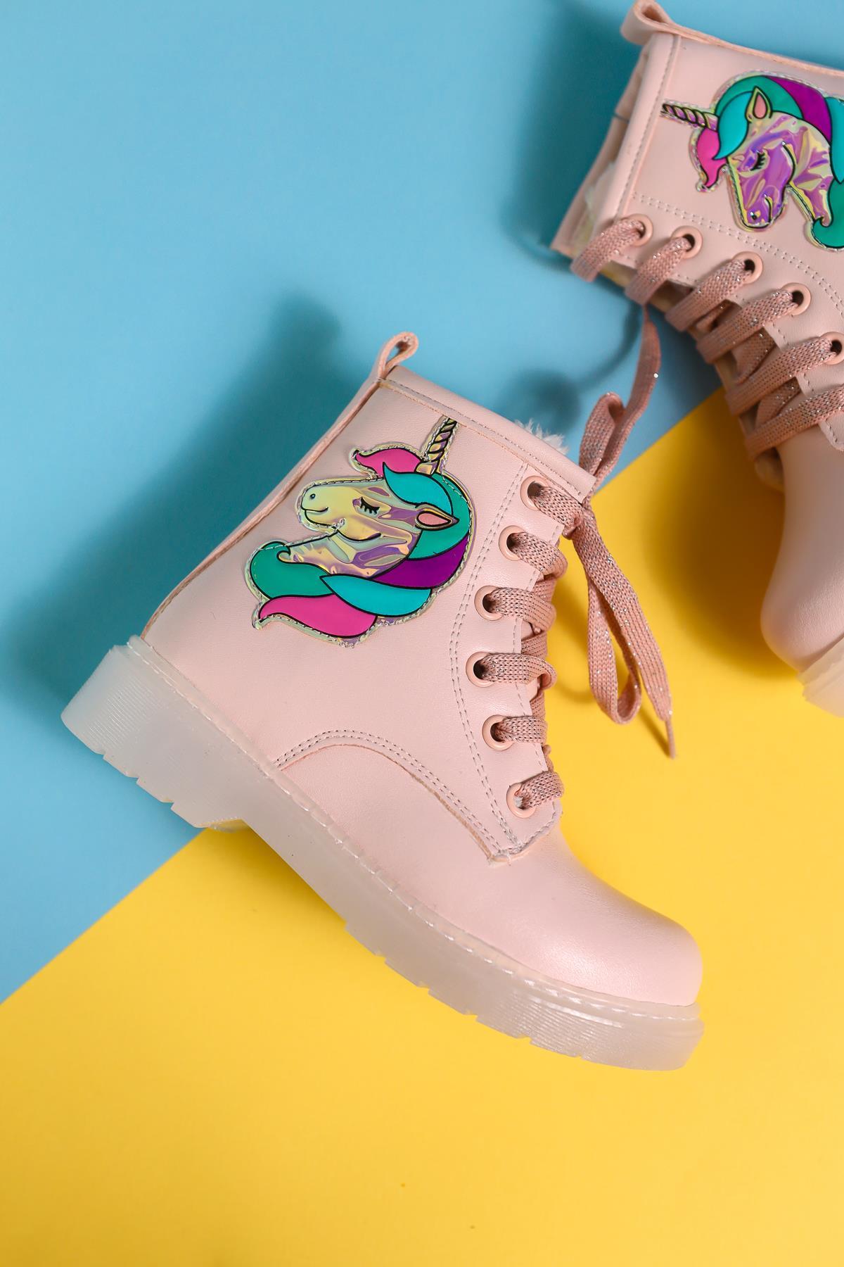 Jolene Powder Pink Unicorn Patch Light-Up Lace-Up Kids' Boots