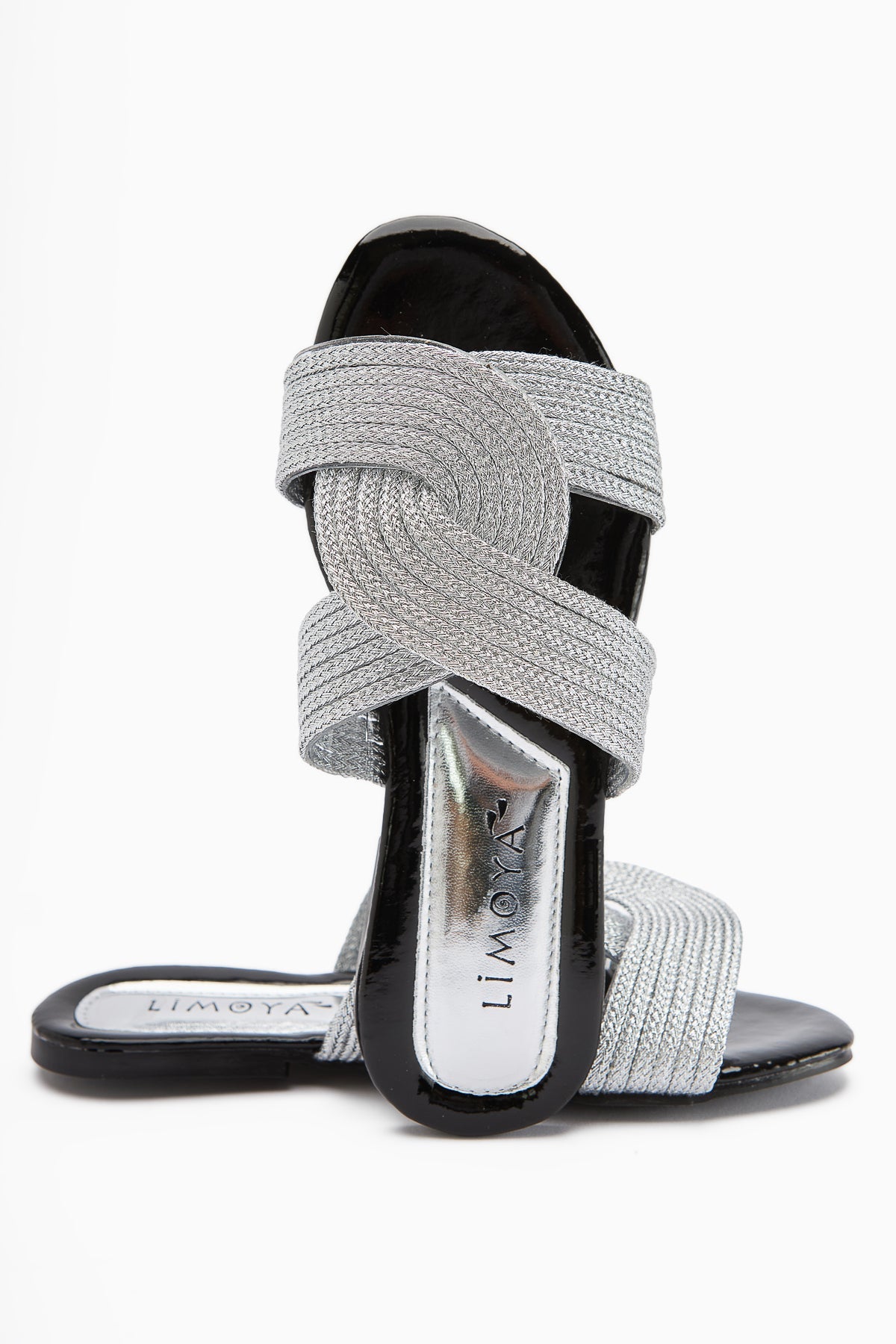 Nihaal – Silver Cross-Strap Flat Slide (Women)