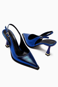 Vita Blue Stone Detailed Closed Toe Women’s Heeled Shoes