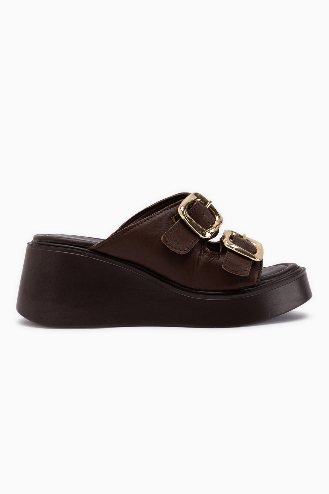 Luna Genuine Leather Brown Double Strap Platform Women’s Slippers