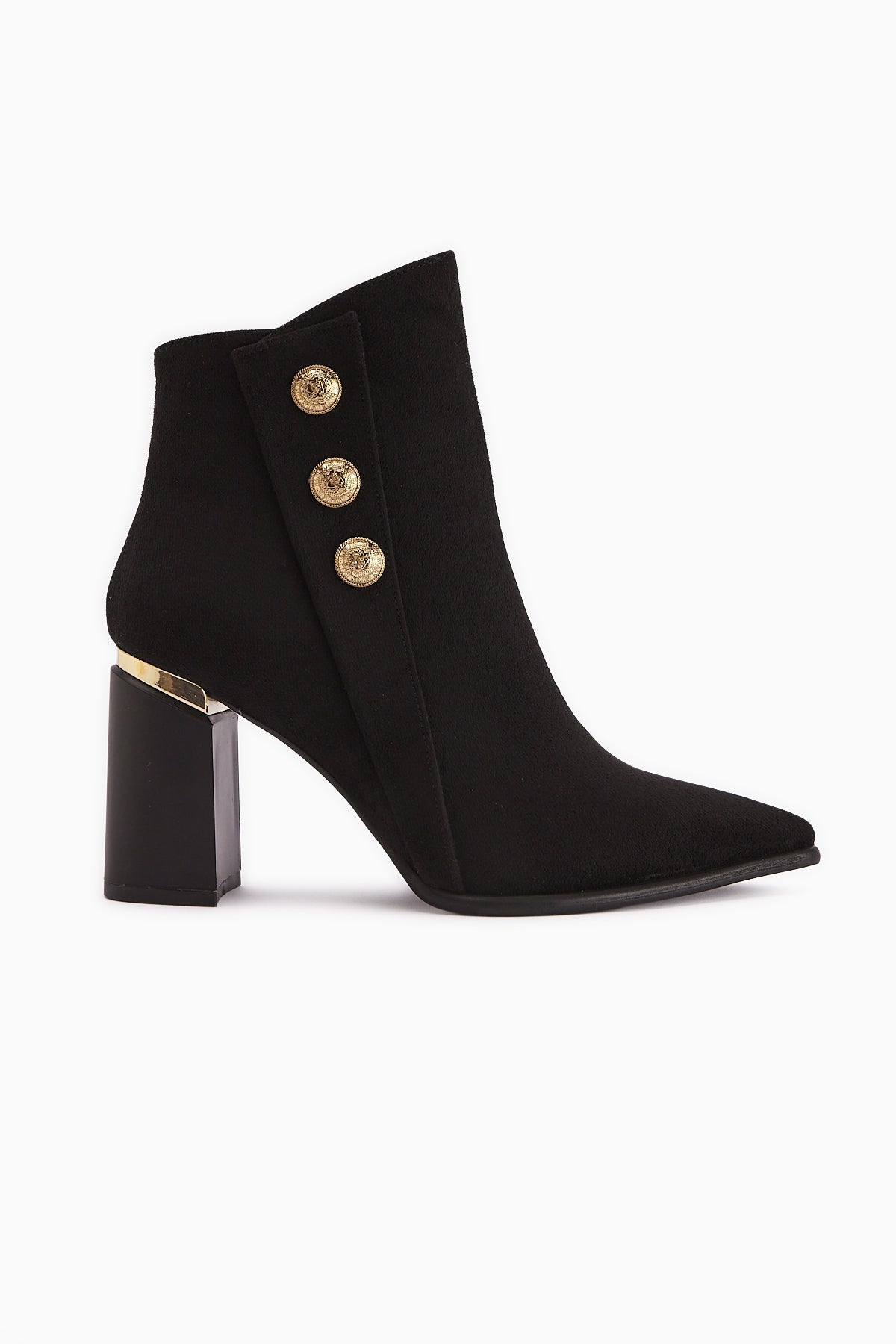 Mayvi Black Suede Buckle Detailed Heeled Women's Boot