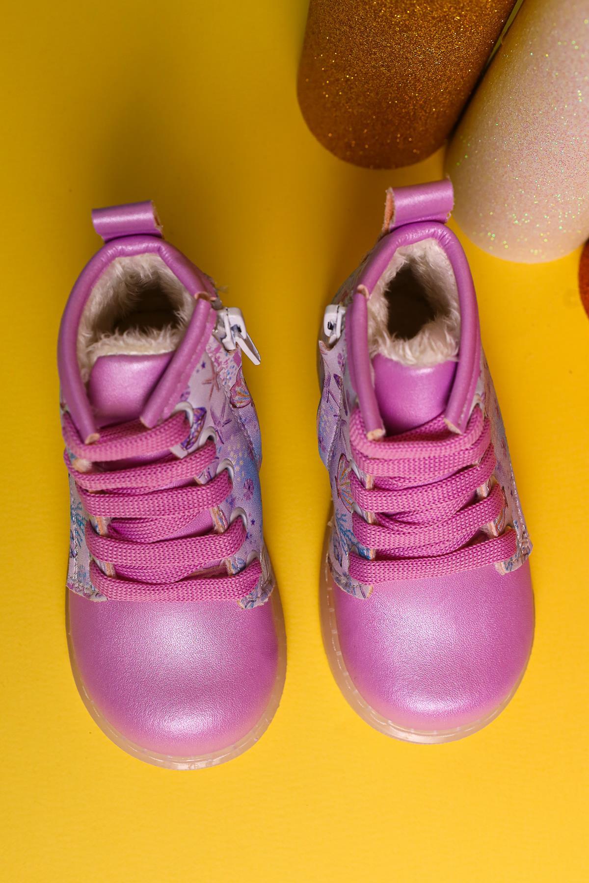 Gifty Purple Sea Life Print Light-Up Lace-Up Baby Boots