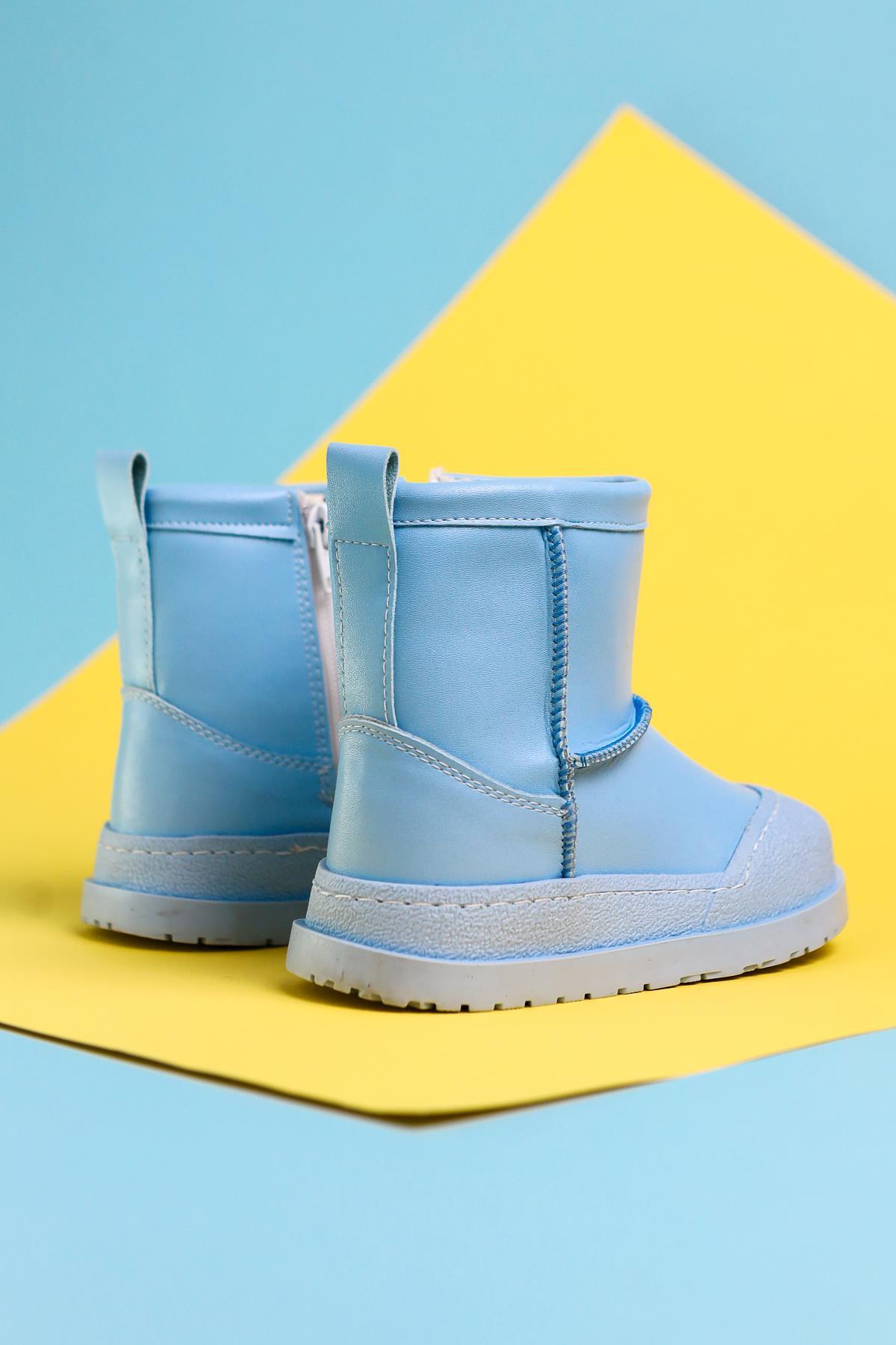 Jasmin Blue Reverse Stitch Detail Fur-Lined Kids' Boots