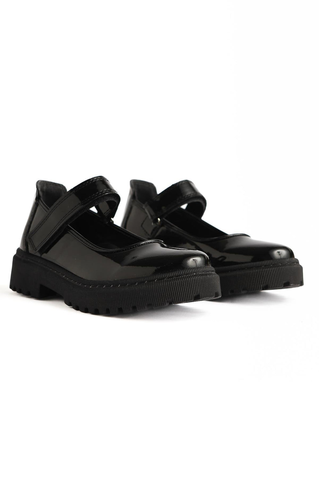 Fiona – Black Patent Hook-and-Loop Detail Casual Kids Shoe (Kids)