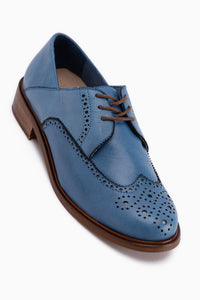 Dena Genuine Leather Blue Lace-Up Brogue Oxford Women’s Shoes