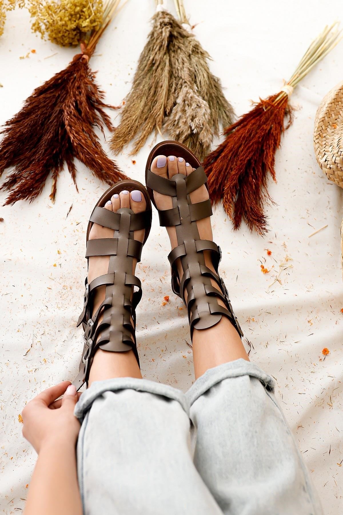Miranda – Genuine Leather Copper Zipper Gladiator Sandal (Women)
