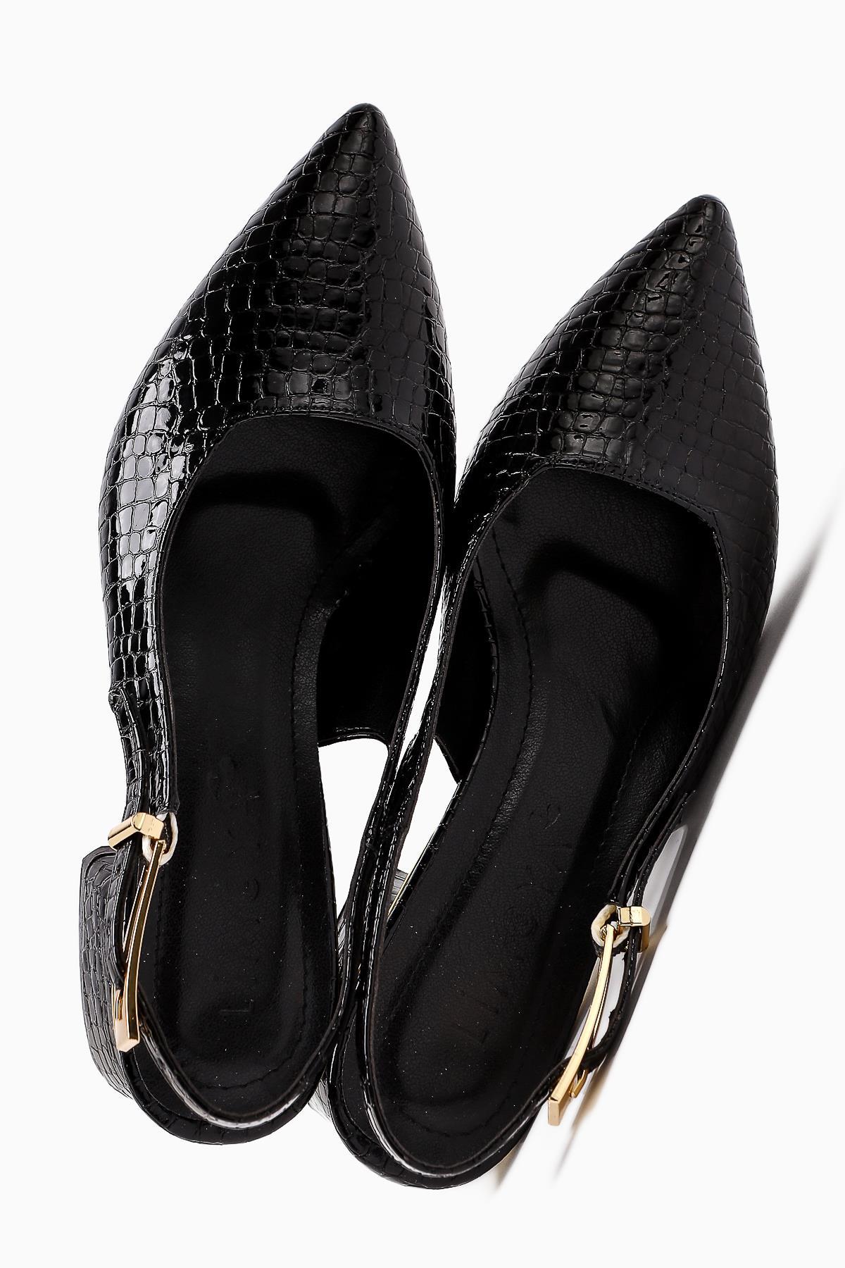 Nadiya Black Crocodile Belted Women’s Heeled Shoes