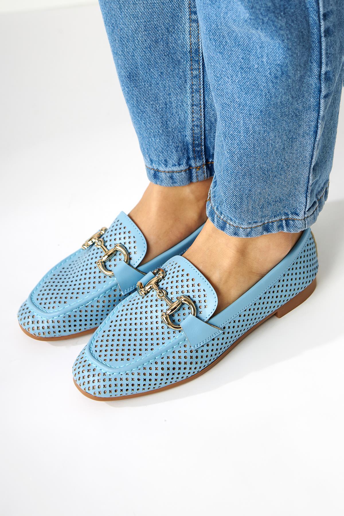 Gazali – Blue Buckle-Detail Ballet Flat (Women)