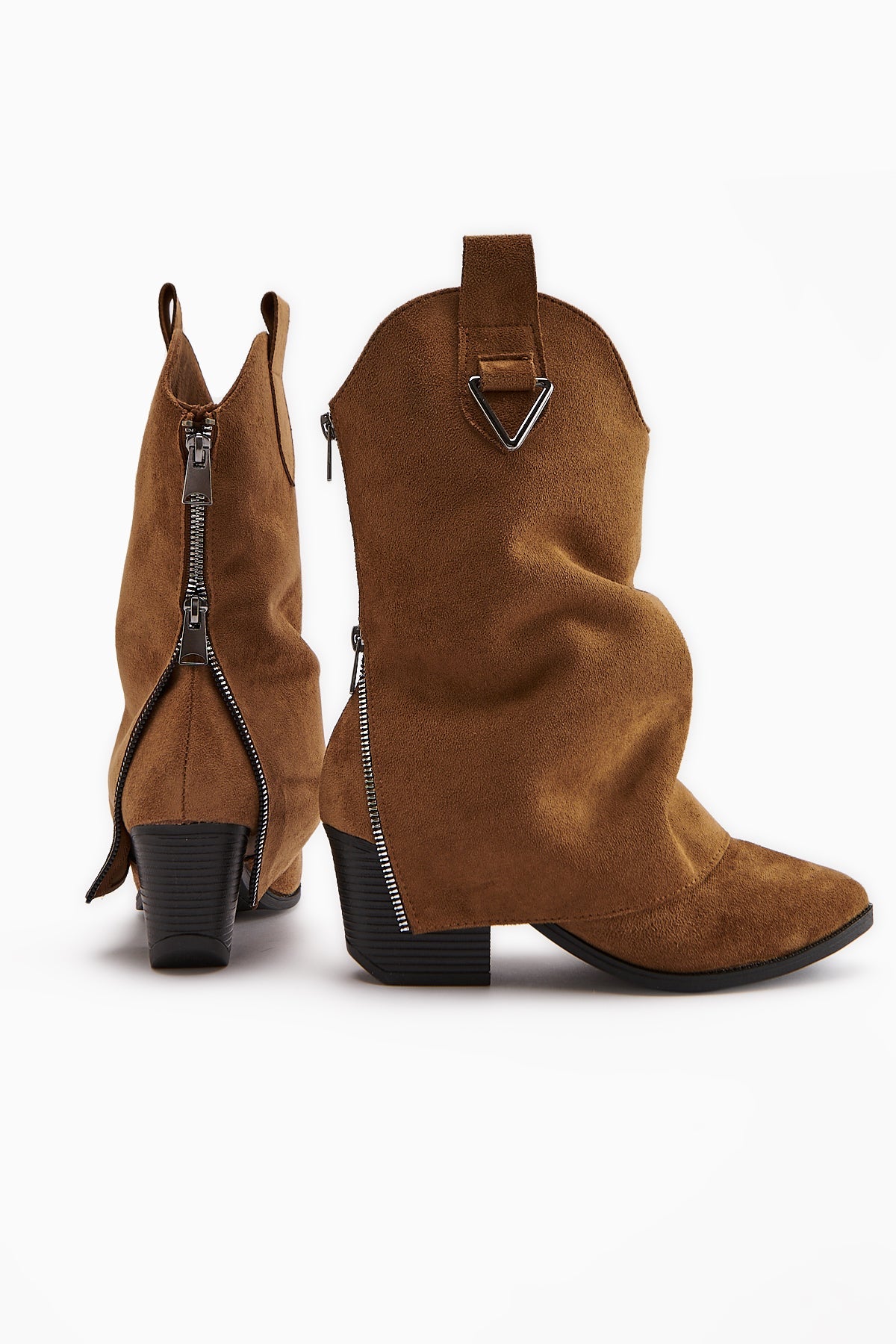Peggy – Cognac Suede Heeled Western Knee-High Boot (Women)