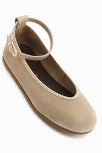 Jenin Genuine Leather Beige Suede Belted Women’s Ballet Flats