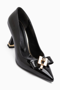 Mimosa Black Patent Pointed Toe Single Stone Buckle Detailed Women’s Heeled Shoes