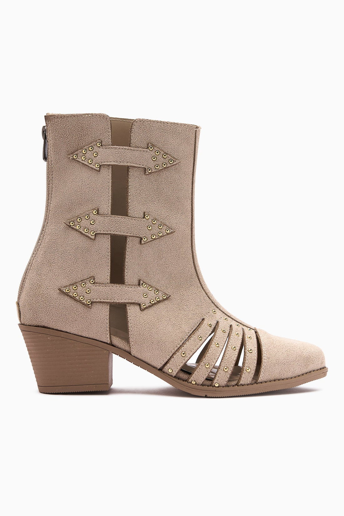 Mayra Women's Beige Suede Western Summer Boots with Buckle and Rear Zipper