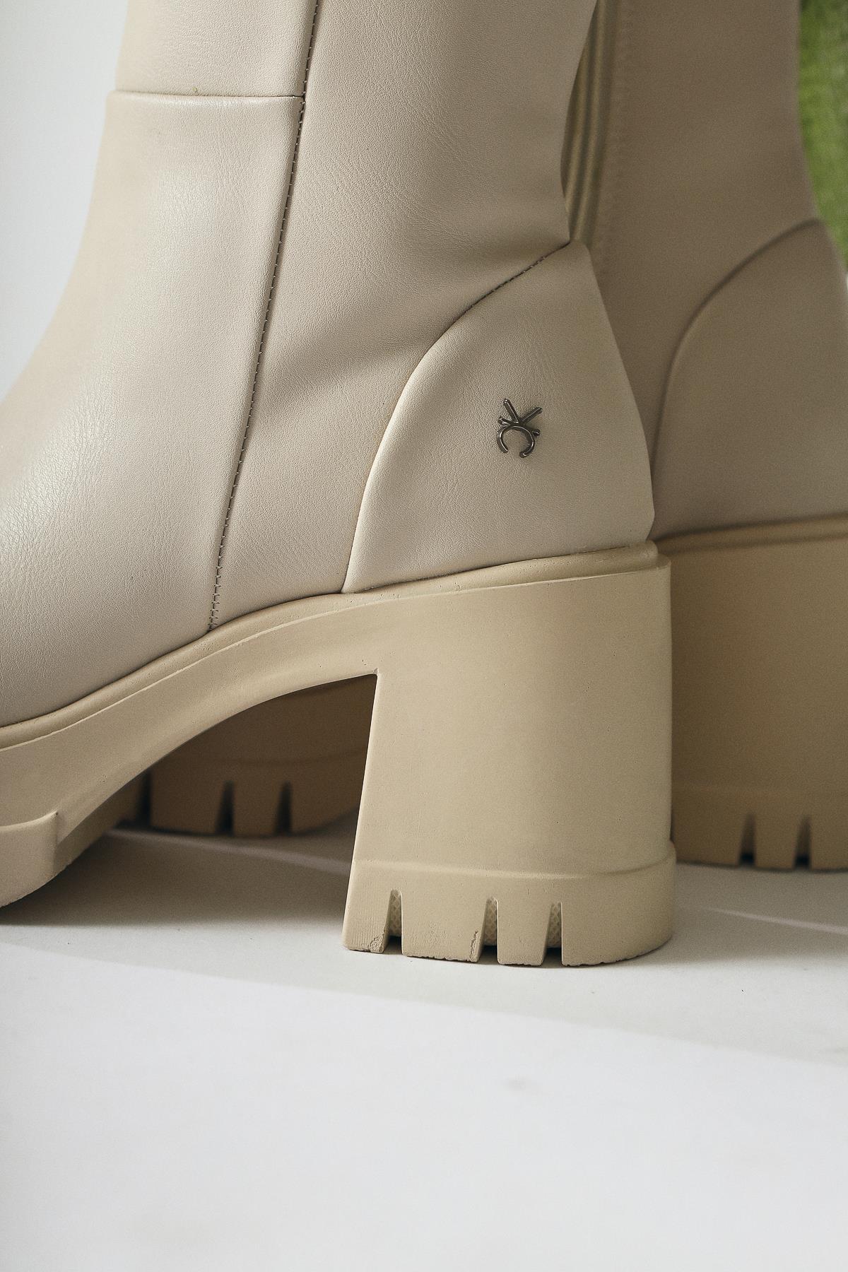 Chelsie – Beige High-Heel Platform Knee-High Boot (Women)